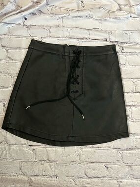 Charlotte Russe Black Faux Leather Lace-Up Mini Skirt